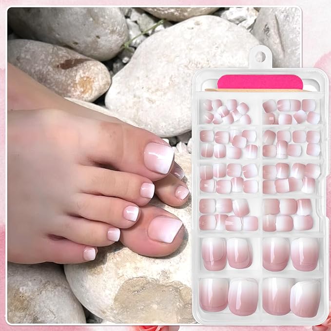 AddFavor 240pcs Ombre Press on Toenails for Women, Fake Toe Nail Press ons False Toe Nail Tips Fake Toenails Press on Toe Nails for Women with Glue and Adhesive Tabs