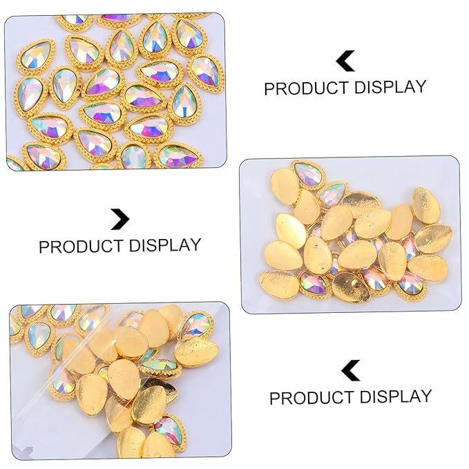 Beaupretty 30Pcs Crystal Nail Art Rhinestones 3D Glitter Waterdrop Oval Nail Gems Stone DIY Jewelry Flat Back Nail Studs Manicure Stickers for Nail Decor Phone Charms