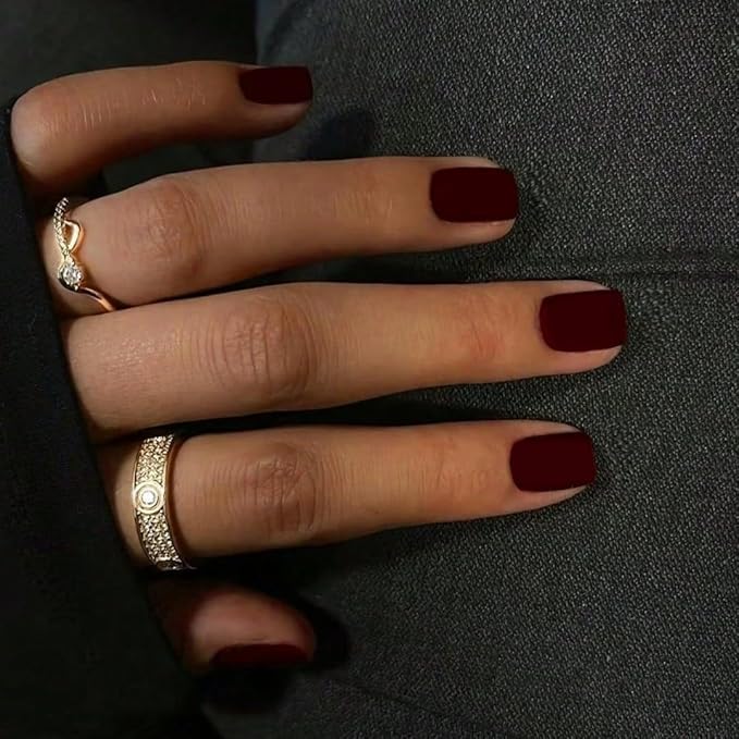 Matte Dark Red Press on Nails Short Square Natural Short Gel Nails Glue on Acrylic Nails Press ons 48Pcs Thick Reusable Fake Nails for Women Short Coffin Artificial Nails Solid Color Square Nails