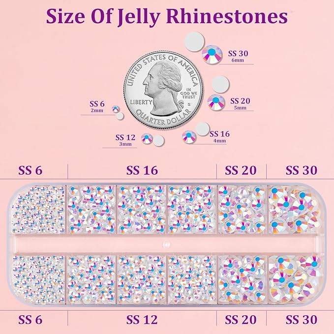 Resin Jelly Rhinestones for Crafting with B7000 Jewelry Glue, 1 Box White AB Flatback Crystal with 3Pcs 10ml Glue, Bedazzling Non Hotfix Gems for DIY Tumblers Clothing Shoes Manicure