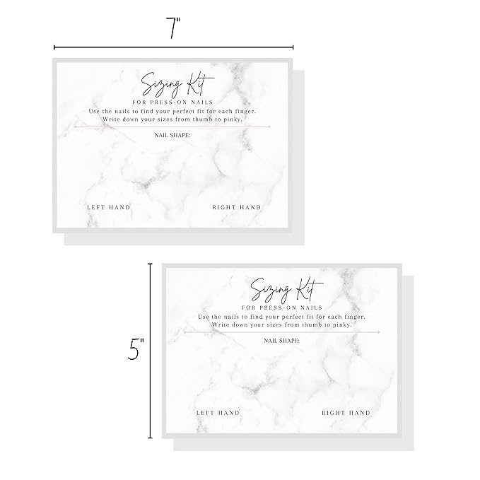 Press On Nail Sizing Card | 30 Pack | 5x7" inch Large Postcard |Press-On Nail Supplies | Press-On Nail Kit | Sizing Guide for Press-On Nails | Marble Design