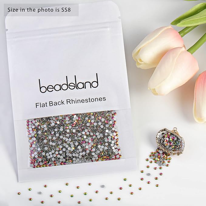 Beadsland Flat Back Crystal Rhinestones Round Gems for Nail Art and Craft Glue Fix, Rainbow, 2.3-2.5mm, SS8/1440pcs