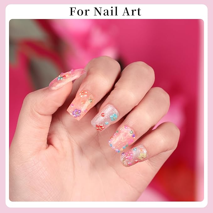 3D Mini Small Metal Stainless Steel Caviar Nail Beads Balls, 0.8-3mm Gold Silver Alloy Nail Art Chain Charms Studs with Tweezers and Dual-end Brush (8-K1-2mm-jelly)