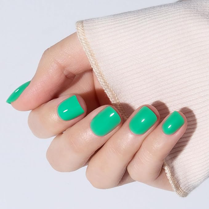 Modelones Extra Short Press on Nails, Vivid Green Squoval Fake Nails, Reusable Nail Kit with Nail Glue Adhesive Tabs Mini Nail File, Nails Press Ons 32Pcs 16 Sizes, Spring Women Girl Gift
