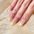 24 PCS Yellow French Tip Press On Nails Pink Chrome Nails Mirror Metal Chrome Nails Soft Gel Fake Nail