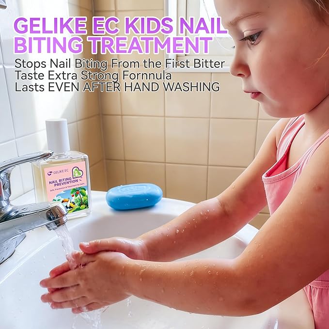 Gelike ec Stop Kids Nail Biting: Strong Extra Bitter Polish for Children - Safe Non Toxic Japanese Vegan Organic Formula to Stop Nail Biting & Thumb Sucking - Long Lasting Clear Treatment