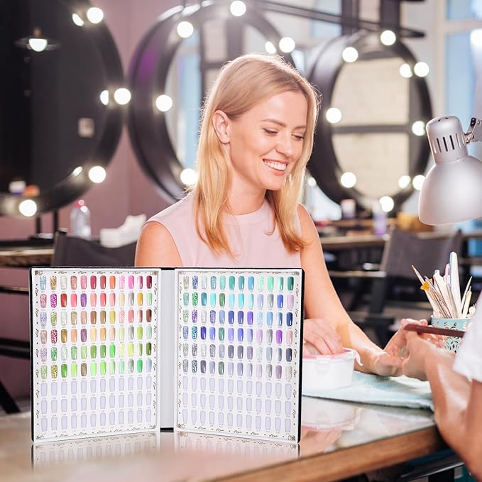 Segbeauty 2 Pack of 216 Colors Nail Gel Display Chart, Nail Polish Sample Showing Board with 480 False Tips, Leather Fingernail Color Display Book Nails Polish Organizer Nails Practicing Design Chart