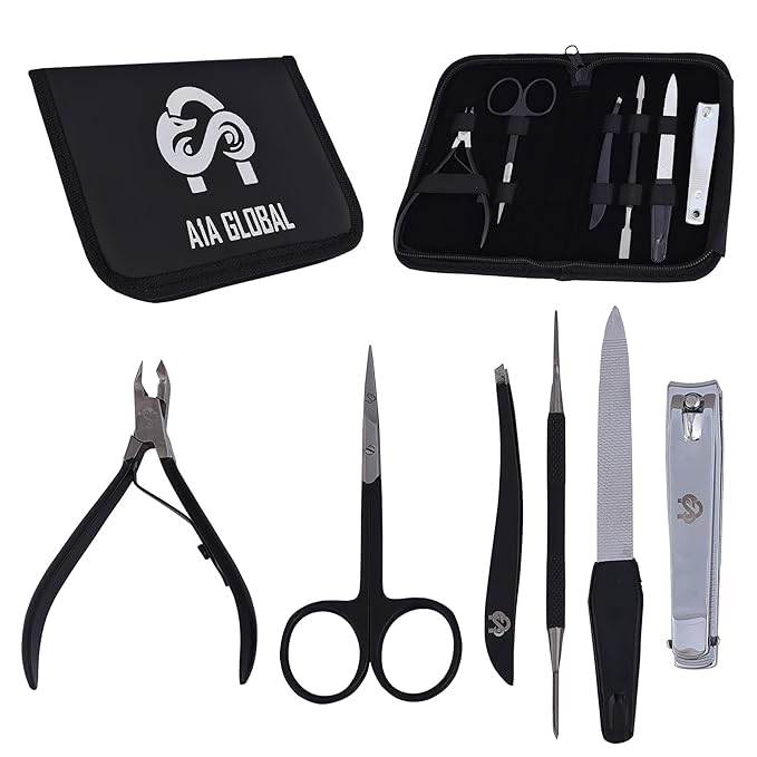 Professional Manicure Pedicure Set – Nail Clippers Kit with Cuticle Trimmer, Nail File, Scissors & Grooming Tools in Portable Travel Case for Men & Women - Black