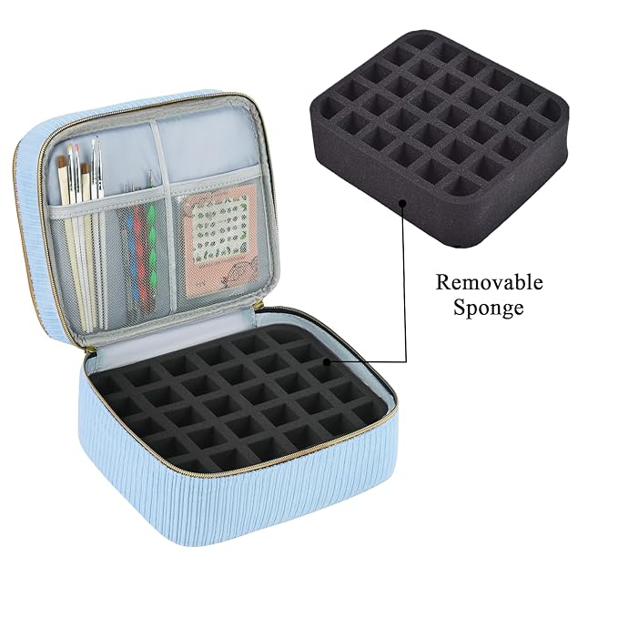 Nail Polish Organizer- Holds 30 Bottles, Nail Organizers and Storage Double-Layer Nail Bag Organizer Case Nail Polish Holder with Handle, Nail Kit Organizer for Manicure Tools (Blue)
