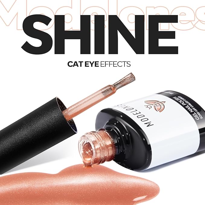 modelones Nude Cat Eye Gel Nail Polish Nude Gel Polish Jelly Glass with Magnet Holographic Glitter Shimmer Translucent Sheer Color Magnetic Nail Polish 15 ML