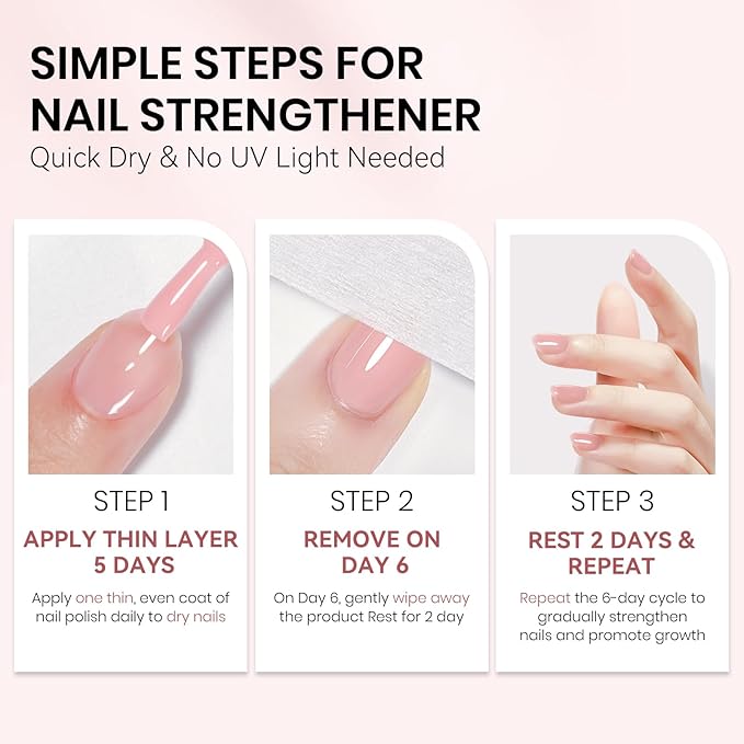 Quick Dry Regular Nude Nail Polish Non Gel, Help Nail Hardener, Strengthener, Strong and Growth, Repair for Thin and Damaged Nails Ridge Filler 0.54 fl.oz