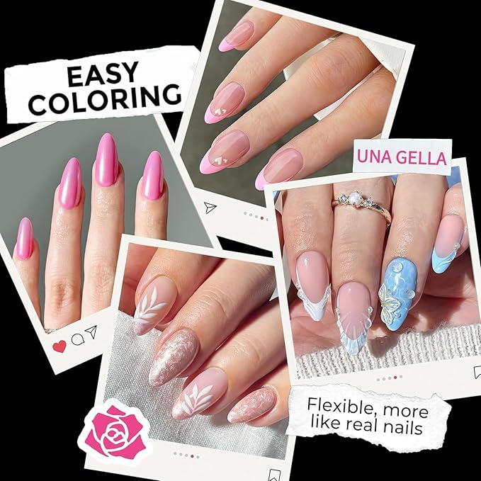 UNA GELLA Almond Nail Tips X-Soft Thicker Flexible Gel Nail Tips 330PCS Pre-etched Nails Tips Almond Shape Press on 15 Sizes Full Cover A lmond Fake Nails Strength Clear Nail Extensions DIY Salon