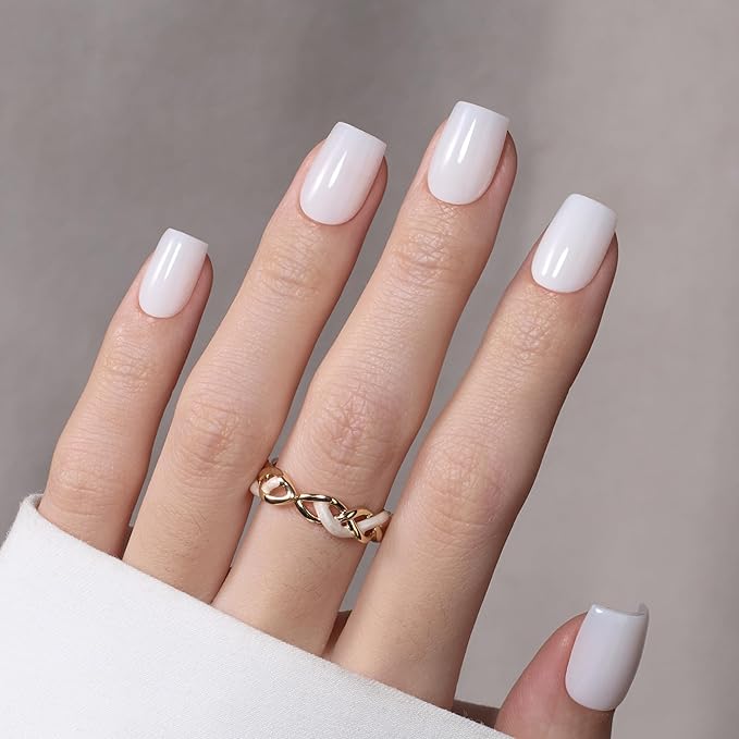 Beetles Natural Milky White Nail Tips | 150PCS, 15 Sizes Short Square Nail Tips | Pre-Colored Full Cover Soft Nail Gel Fake Nails | Salon-Gel Look for DIY Manicure