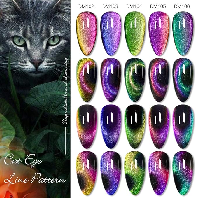 MTSSII Cat Eye Gel Nail Polish Moonstone Chameleon Magnetic Galaxy Nail Gel with Starry Sky Effect 6 Colors Nail Polish Set Manicure Nail Art Gift with 1 Magnet Stick
