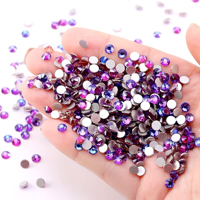 Novani Purple Rhinestones 3000Pcs Flatback Crystal Round Loose Gemstones Glass Rhinestones for Crafts Makeup Nail Art Clothes Shoes DIY Decorations(SS8, 2.3-2.5mm,Purple Velvet)