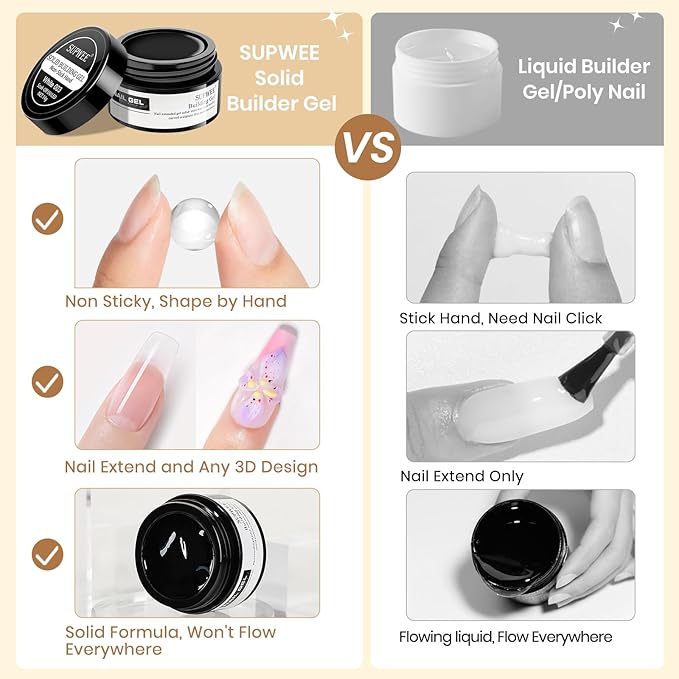 Solid Builder Gel for Nails - 3D Nail Art Gel Clear Non-Stick Hand for Carving Molding Patterns Decoration Extend for Manicure DIY at Home 14g(0.49fl oz)