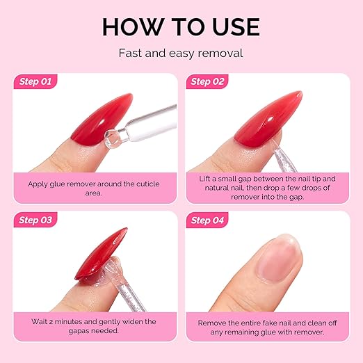 MelodySusie 50ML Nail Glue Remover for Press on Nails, Acetone Free Nail Polish Remover Multi-Functional Remover for Acrylic Tips Gentle Glue Remover with Stick