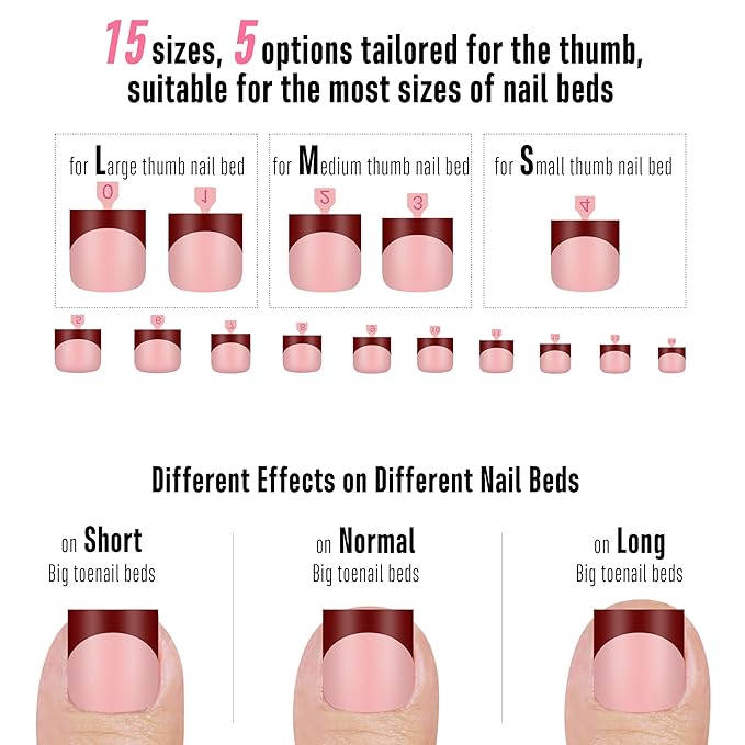 NOVO OVO Halloween Christmas Fall Autumn Colorful French Tip Toe Nail Tips Press on 8 MIXED WINTER COLOR, Sharp Square Toenail BABY PINK Toenail Extension, Full Cover Acrylic DIY x 15 Sizes 240 pcs