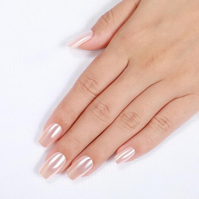 Rnker Press On Nails - Cream Color, Short Square Top gel Nails with a Glossy Glaze Finish, 15 Sizes - 30 Nail Kit with Glue