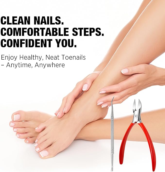 Treatonic Ingrown Toenail Clipper Removal Kit - Toenail Clippers for Thick, Fungal-Damaged, Curved Nails with Lifter & File, Long-Handle Pedicure Tools for Men, Women & Seniors