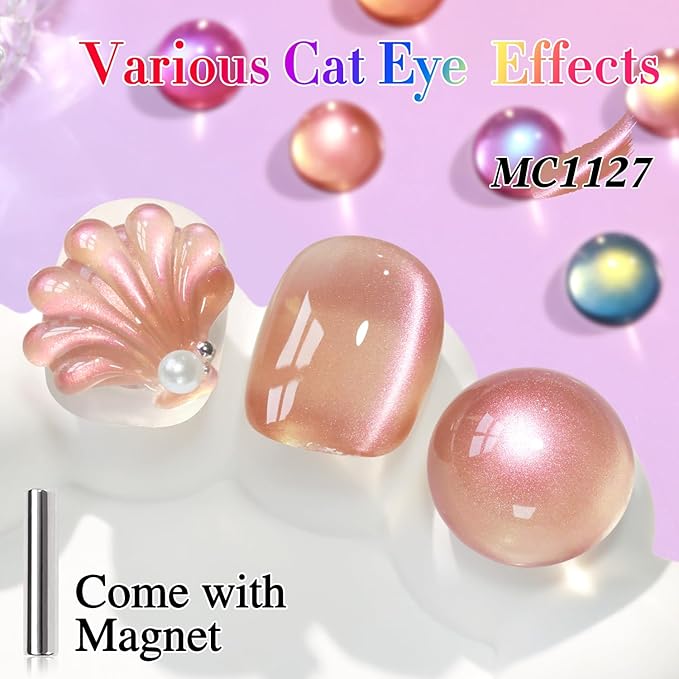 Double Rhythm 15ML Ice Glass Cat Eye Gel Polish with Magnet Holographic Glitter Shimmer Translucent Sheer Color Salon Soak Off Magnetic Nail at Home (Dark Orange-MC1127)