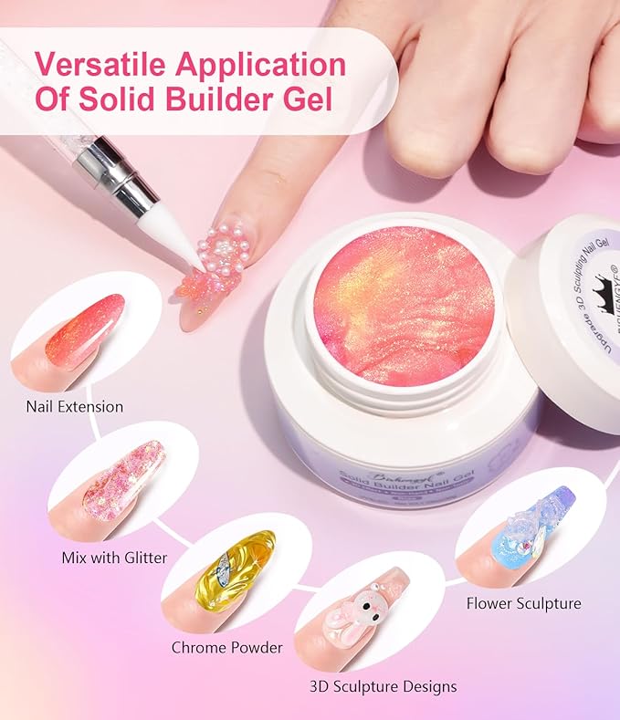 Solid Builder Gel For Nails - Non-Sticky Hand 3D Gel Nail Art Easy Shape 3D Sculpting for Extensions & Carving Molding Sculpture with Silicone Mold Tools Home Salon Manicure DIY