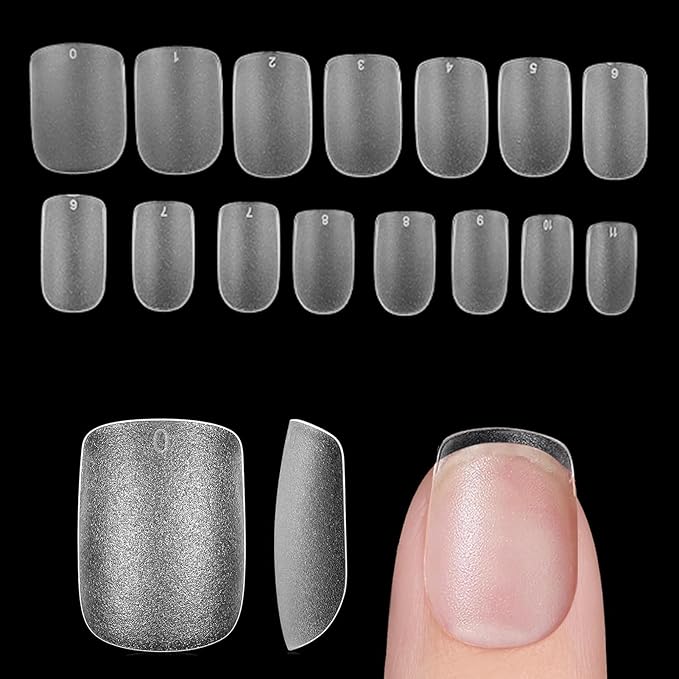 Extra Short Square Nail Tips, 240Pcs Double-Sided Matte Flexible Gel Fake Nails, No File Full Cover Clear Press on Nails for Nail Extension, Manicure, Home DIY, Salon, 15 Sizes, Natural Fit