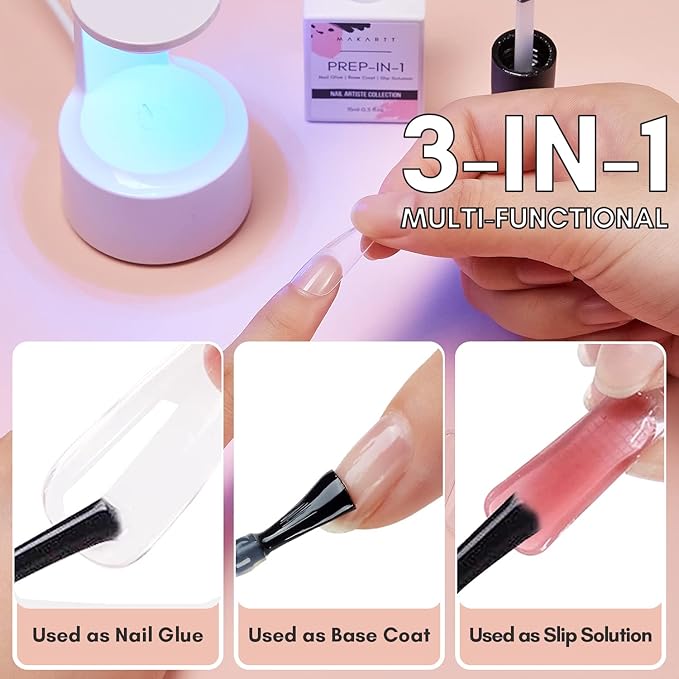 akartt Gel Nail Glue, 3 in 1 Gel Tips Nail Glue for Acrylic Nail Extension Adhesive Bond Bundle 3D Painting Gel Clear Nail Gel for Naills Art Chrome Nail Powder Sculpting Gel No Wipe UV Gel