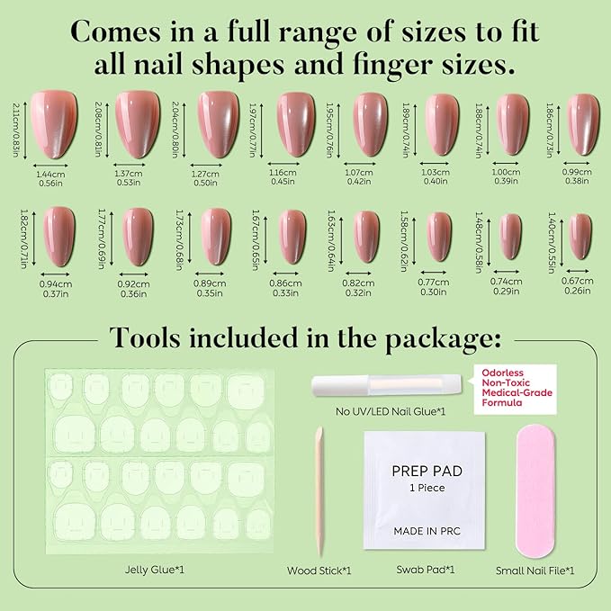 Luxbon Short Almond Press On Nails with No-Cure Nail Glue and Tool Kit – Durable Press On Nails Cat Eye Soft Gel Tips 25-30pcs Full Size Set, Reusable Fake Nails for Women, Salon Look at Home, Rosy