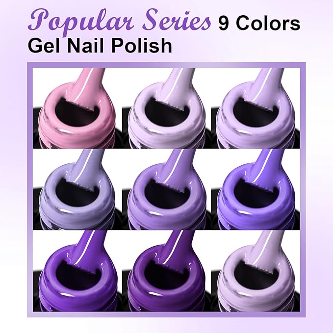 MEET ACROSS 12pcs Gel Nail Polish Set,Soak Off UV LED Lamp Gel Nail Polish Kit,Fashion Shimmer Nail Art Design Gifts for Women Manicure Salon (Purple)