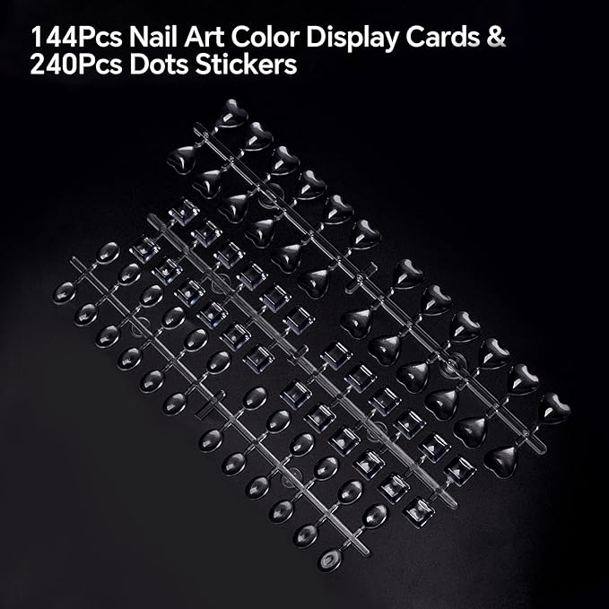 144Pcs Heart/Small Square/Oval False Nail Display Tips Clear Nail Art Color Display Chart with Adhesive Sticker Nail Polish Color Display Card Nail Swatches Training Practicing