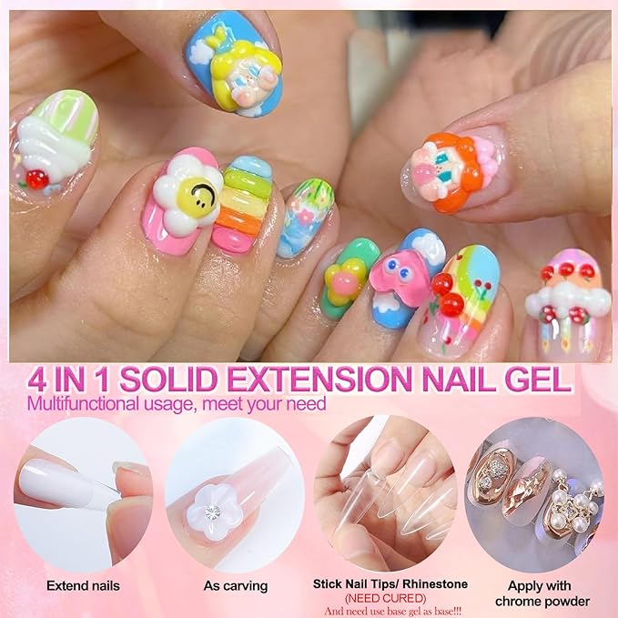 Solid Sculpture Builder Gel for Nails, 2.1oz Non-Sticky Hand 3d Solid Builder Sculpting Modeling Extension Gel for Nail Art Design, Clear