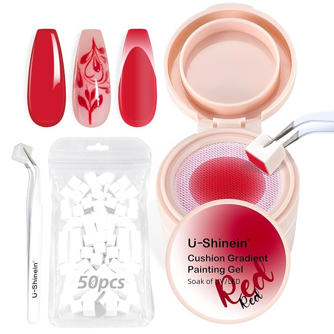 Cushion Gradient Painting Gel, Ombre Nails Aura Nails Full Coverage Precise Control of Each Dip 100pcs Spong & Tweezers Matte Effect Non-Wipe Long Lasting Soak Off UV LED(r)