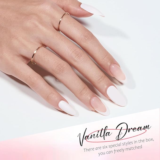 Modelones Press on Nails Tips 16 Sizes 32Pcs Almond, White French Tip Press on Nails Short Fake Nails, Reusable Nail Kit with Nail Glue Adhesive Tabs Mini Nail File, Nails Press Ons