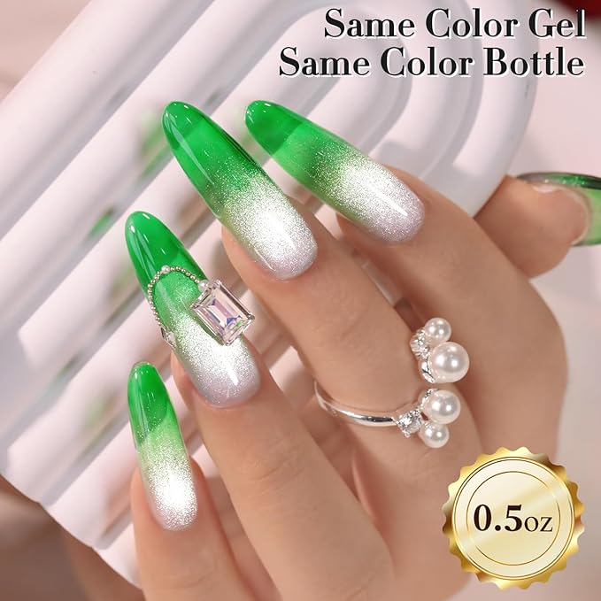 Double Rhythm 0.5 Oz Jelly Gel Polish Same Color Same Bottle Sheer Neutral Natural Light Milky Pastel 15ML Translucent Polish Art DIY at Home (Crystal Green-A1615)