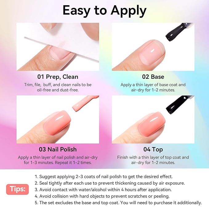 Nail Polish Set: 6 Pastel Candy Dopamine Colors Orange Milky Quick Dry Regular Nail Polish Pack, Vegan Cruelty-free, Rich in Castor Oil, Holiday Party Nail Art DIY Home Travel Manicure Gift