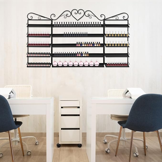 Nail Polish Rack Wall Mount, 5 Tiers Nail Polish Bottle Holder, 200 Bottles Organizer Shelf, Storage Display Holder for Home Salon Business Spa (Black)
