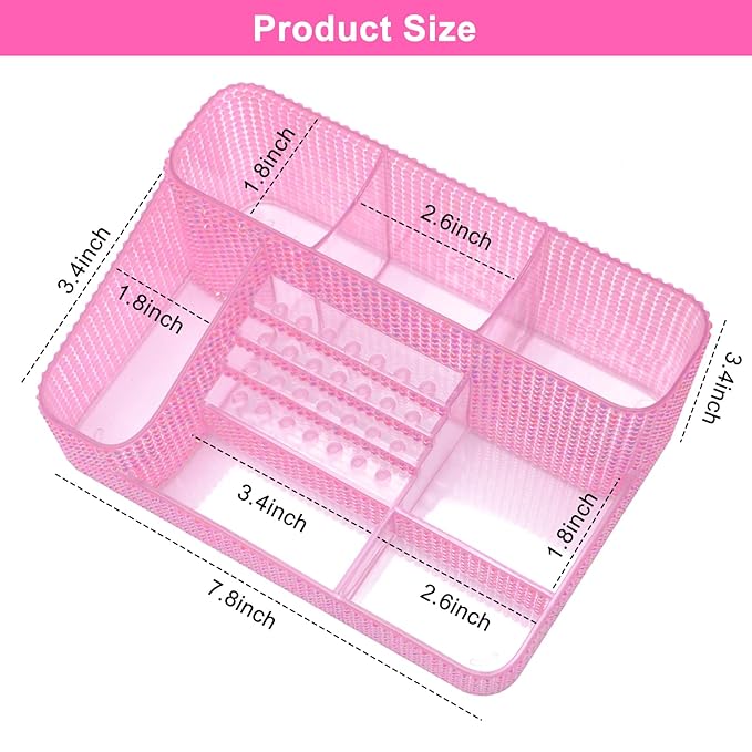 ANRUI Nail Drill Bit Holder, 28 Holes Plastic Nail Drill Machine & Bits Storage Case, Professional Nail Desk Organizer for Manicure Tools Gift for Women and Girls- Diamond Pink