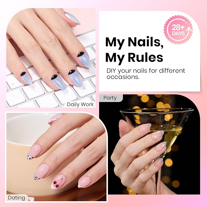 Beetles Gel Almond Nail Tips Short, Curve-EX 640pcs 16 Sizes, Etch-X Half Matte Full Cover Soft Acrylic False Press on Nail Tips Easy DIY Nail Extension Art Salon for Curved & Natural Nail Beds