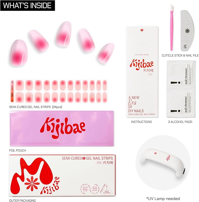 Semi Cured Gel Polish Strips | 24pc UV LED Required Wraps | Gift Peel and Stick Nails | Coquette DIY Home Manicure | Press On Alternative (Champagne Blush)