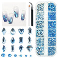 2052Pcs Light Blue Nail Rhinestones Baby Blue Big Gems 72 Multi Shapes K9 Glass Diamonds Flatback Round Beads Stones Crystals Jewels Nail Art Charms for Nails Faces Eyes Makeup Tumblers Crafts