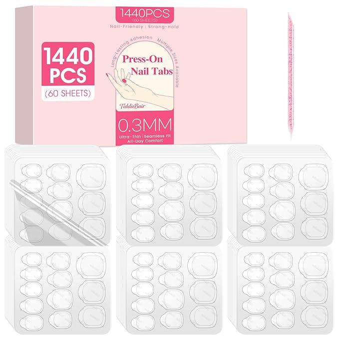 1440pcs Strong Hold Adhesive Nail Tabs for Press On Nails –60 Sheets 1440pcs 12 Sizes, 0.3mm Ultra Thin Waterproof Breathable Nail Glue Stickers, Daily Wear and Gentle Removal