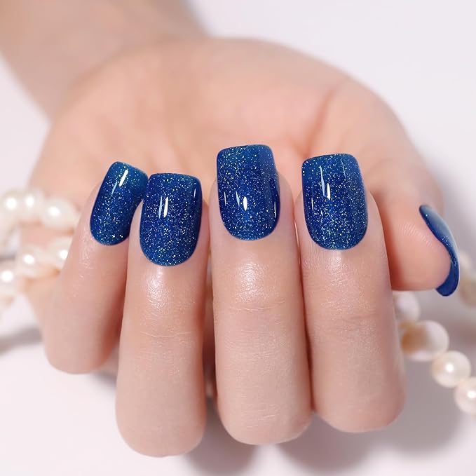 Glitter Gel Polish, 15ML Navy Blue Iridescent Glitter Gel Nail Polish Sparkle Shimmer Summer Rainbow Soak off LED UV for Art DIY Manicure