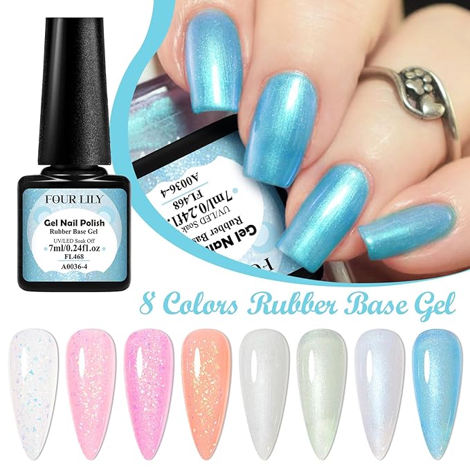 Rubber Base Builder Colors Set, Brocade Pink White Strengthener Builder Extension Gel Polish Pearlescent Off-white Blue Milky Soak Off UV LED Gel Nail Kit Manicure Gift