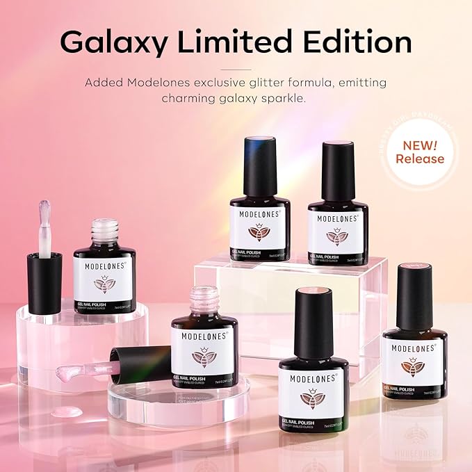 modelones Gel Nail Polish Set 6 Colors Nude Pink Glitter Gel Nail Polish Neutral Pearl White Pink Shimmer Skin Tone Soak Off LED Bubble Bath Collection Nail Art DIY Salon All Seasons Gift For Women