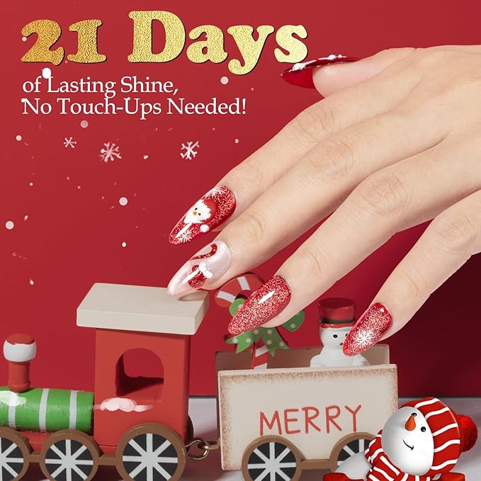 NXJ INFILILA Cat Eye Gel Nail Polish Set, 4 Colors 15ML Magnetic Nail Polish Kit - Christmas Red Green Silver Orange Glitter Gel Polish for LED/UV Lamp, DIY Home Salon Manicure Gifts for Women
