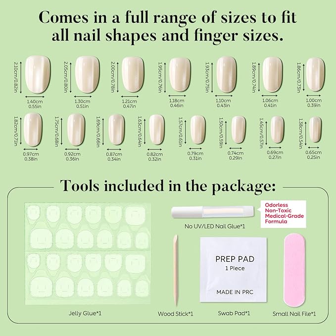 Luxbon Short Rounded Durable Press On Nails with No-Cure Nail Glue and Tool Kit – Cat Eye Soft Gel Tips 25-30pcs Full Size Set, Reusable Fake Nails for Women, Stick On Nails, White