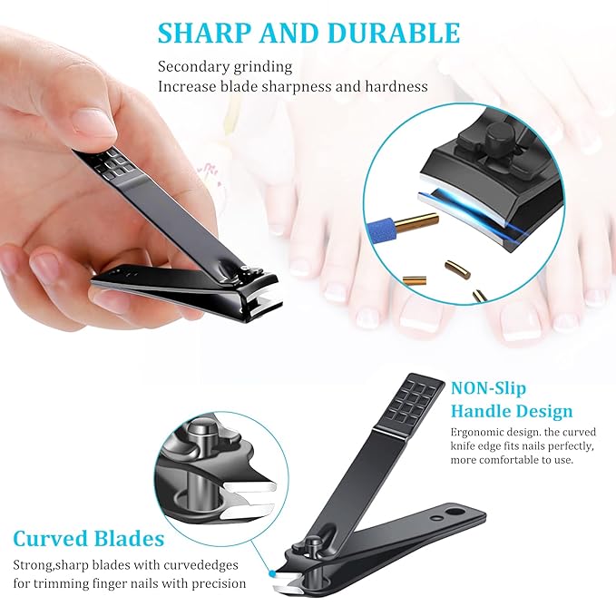Nail Clippers Sets High Precisio Stainless Steel Nail Cutter Pedicure Kit Nail File Sharp Nail Scissors and Clipper Manicure Pedicure Kit Fingernails & Toenails with Portable cas (Blue/Gray_25in1)