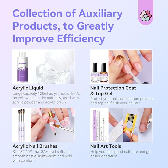 SAVILAND Professional Acrylic Nail Kit with Drill: 6 Colors Acrylic Powder & Liquid Beginner's Starter Set with Essential Oil Nail Primer Dehydrator Nail Tools DIY Home Manicure Christmas Gift