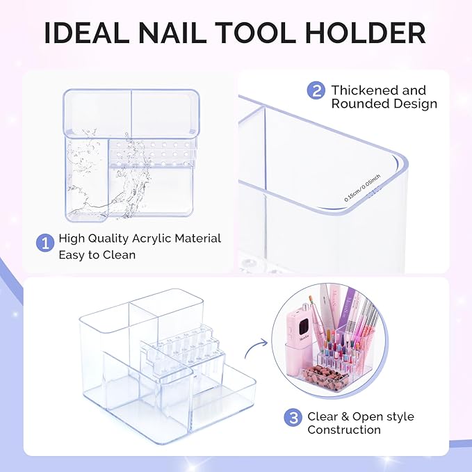 MelodySusie Nail Drill Holder, 21 Holes Nail Drill Bits Holder, Professional Acrylic Nail Tools Storage Box, Organizer Displayer for Manicure Efile Accessories Nail Drill Kit, Salon Home, Clear